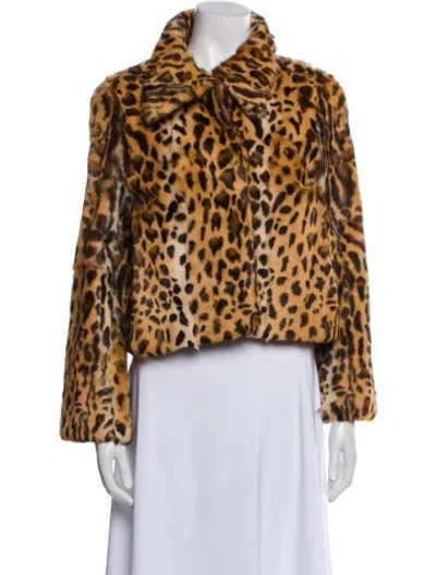 Pre-owned Fur Animal Print Faux  Jacket In Brown