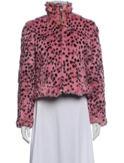 Pre-owned Fur Animal Print Faux  Jacket In Pink