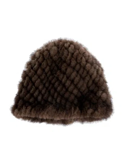 Pre-owned Fur Beanie In Brown
