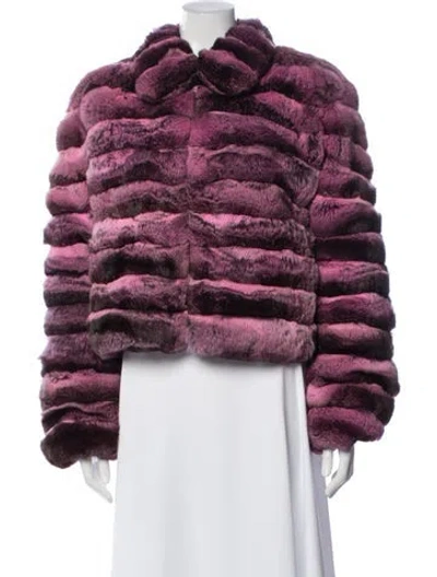 Pre-owned Fur Chinchilla Animal Print Faux  Coat In Purple