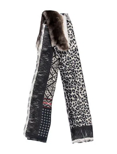 Pre-owned Fur Chinchilla Animal Print Shawl In Blue