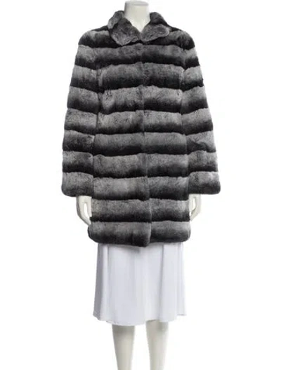 Pre-owned Fur Chinchilla Striped  Coat In Gray