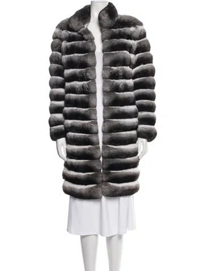 Pre-owned Fur Chinchilla Striped  Coat In Gray