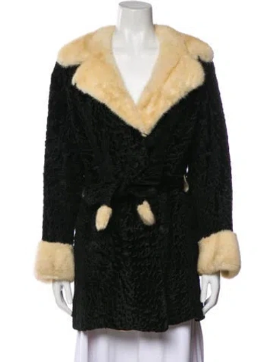 Pre-owned Fur Colorblock Pattern Coat In Black