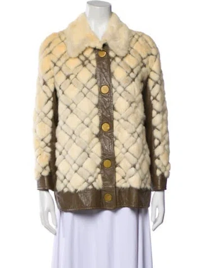 Pre-owned Fur Colorblock Pattern Faux  Coat In Neutral