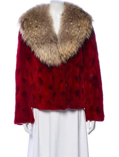 Pre-owned Fur Colorblock Pattern Faux  Jacket In Red