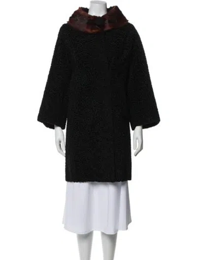 Pre-owned Fur Colorblock Pattern Faux  Vest In Black