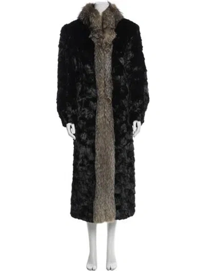 Pre-owned Fur Colorblock Pattern  Coat In Black