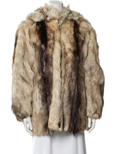 Pre-owned Fur Colorblock Pattern  Coat In Neutral