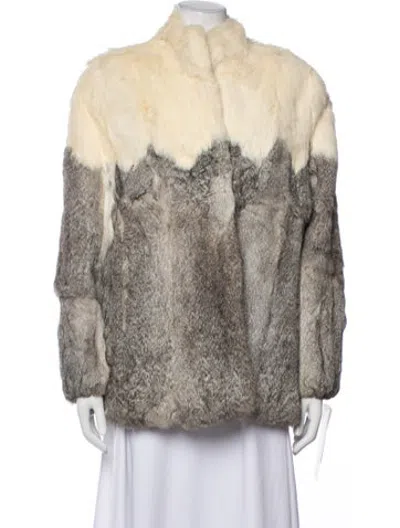 Pre-owned Fur Colorblock Pattern  Coat In Neutrals