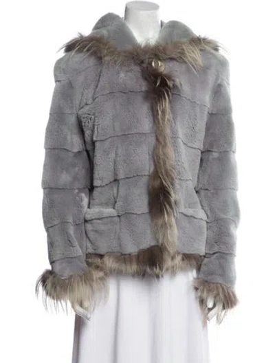 Pre-owned Fur Colorblock Pattern  Jacket In Gray