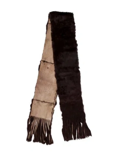 Pre-owned Fur Colorblock Pattern Scarf In Brown