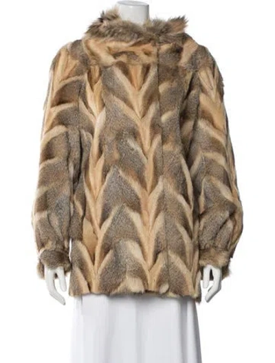 Pre-owned Fur Coyote Animal Print  Jacket In Neutral