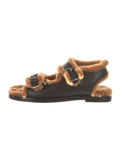 Pre-owned Fur Deluxe Leather Gladiator Sandals In Black