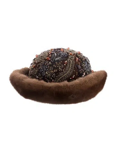 Pre-owned Fur Embellished Mink  Bucket Hat In Brown