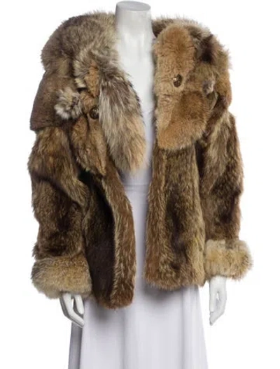 Pre-owned Fur Faux  Coat In Brown