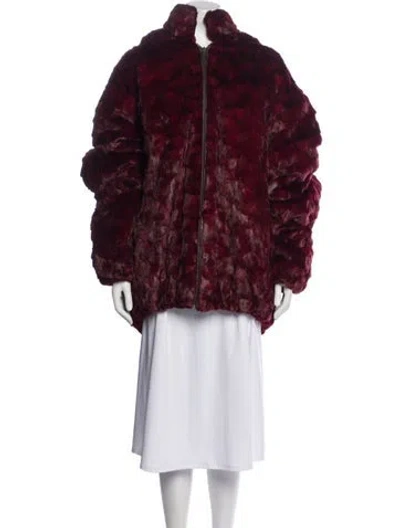 Pre-owned Fur Faux  Coat In Burgundy