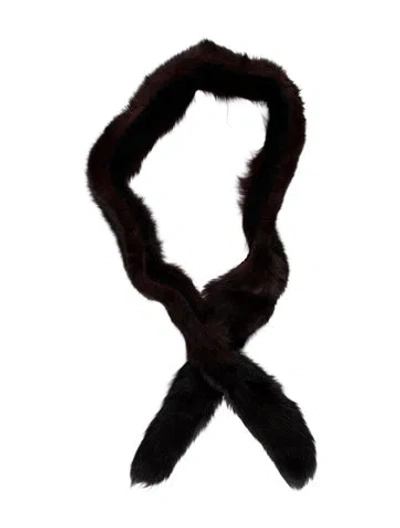 Pre-owned Fur Faux  Printed Scarf In Brown