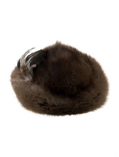 Pre-owned Fur Feather Embellished  Hat In Brown