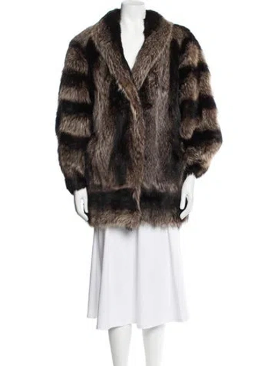 Pre-owned Fur Fox Animal Print  Coat In Brown/neutrals