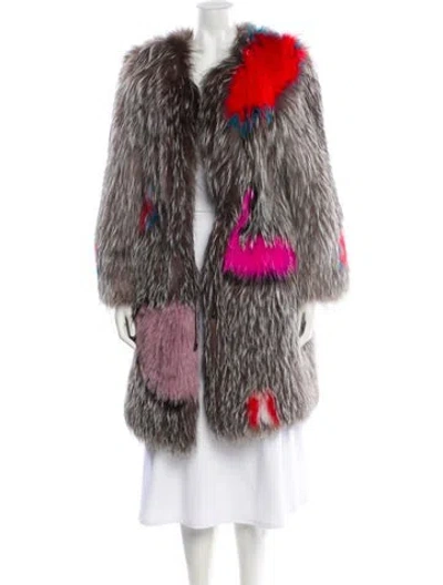 Pre-owned Fur Fox Colorblock Pattern  Coat In Multi