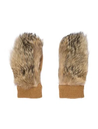 Pre-owned Fur Fox  Mittens In Neutral