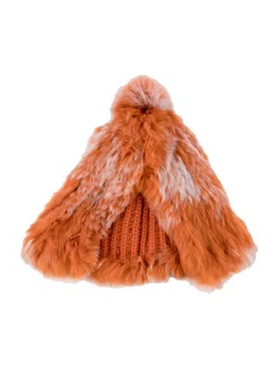 Pre-owned Fur Fox Knit Beanie In Orange