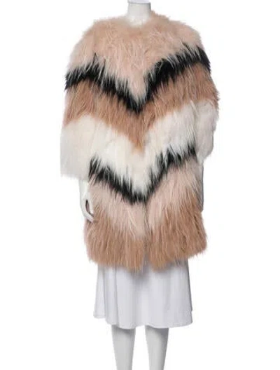 Pre-owned Fur Fox Patterned Faux  Coat In Neutral
