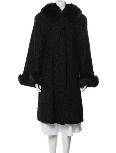 Pre-owned Fur Fox Trim Persian Lamb  Coat In Black
