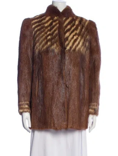 Pre-owned Fur Graphic Print  Jacket In Brown