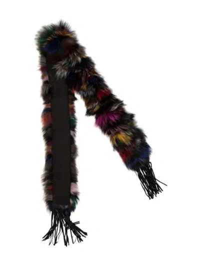 Pre-owned Fur Gray Fox Patterned Scarf In Black