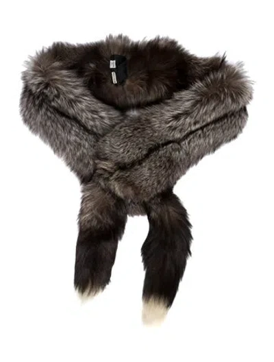 Pre-owned Fur Gray Fox Scarf In Black
