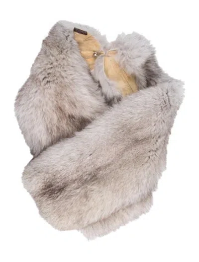 Pre-owned Fur Gray Fox Scarf In White