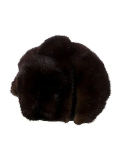 Pre-owned Fur Grosgrain Trim Mink  Beret Hat In Brown