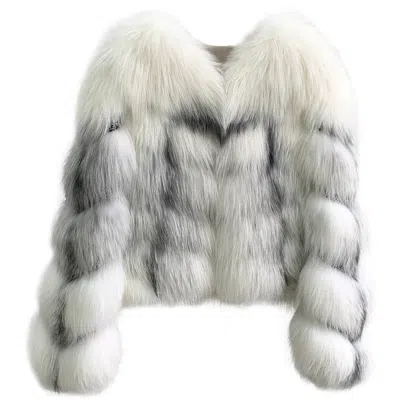 Pre-owned Fur High End Marble Fox  Coat In White