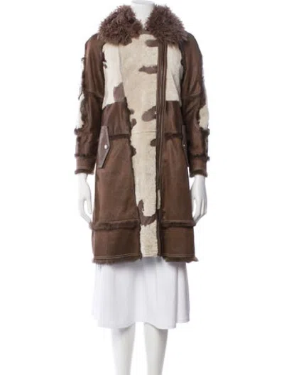 Pre-owned Fur Lamb  Animal Print  Jacket In Brown