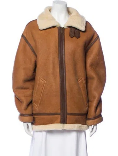 Pre-owned Fur Lamb Leather Coat In Brown