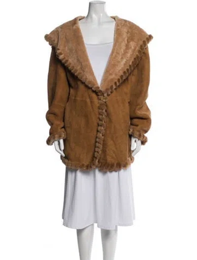Pre-owned Fur Lamb Leather Faux  Jacket In Brown