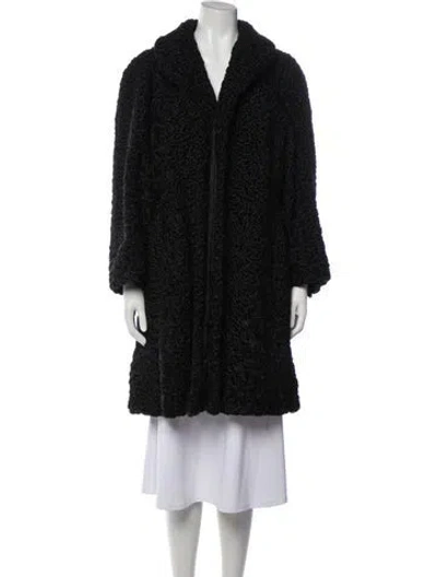 Pre-owned Fur Lambswool Tweed Pattern Faux  Coat In Black