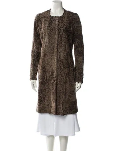 Pre-owned Fur Leather Faux  Coat In Brown