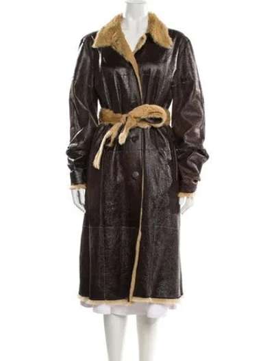 Pre-owned Fur Leather Faux  Coat In Brown