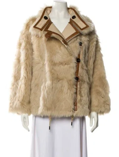 Pre-owned Fur Leather Faux  Coat In Neutral