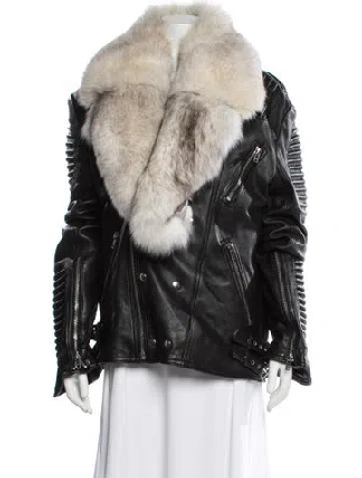 Pre-owned Fur Leather  Coat In Black
