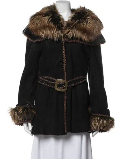Pre-owned Fur Leather  Coat In Black
