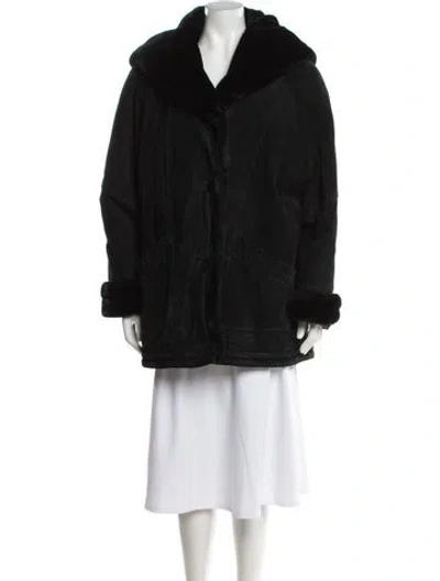 Pre-owned Fur Leather  Coat In Black