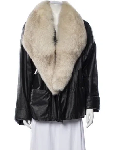 Pre-owned Fur Leather  Jacket In Blue/neutrals