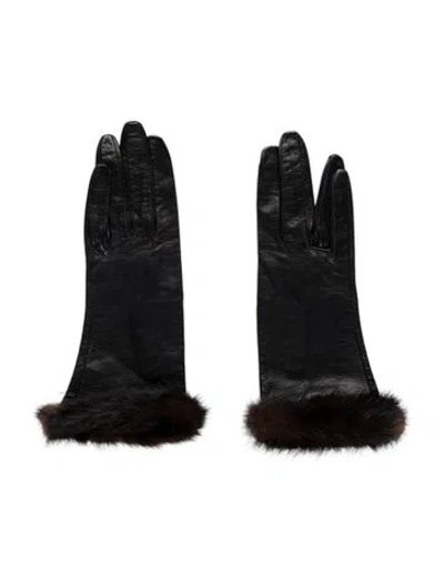 Pre-owned Fur Leather  Trim Gloves In Black/brown