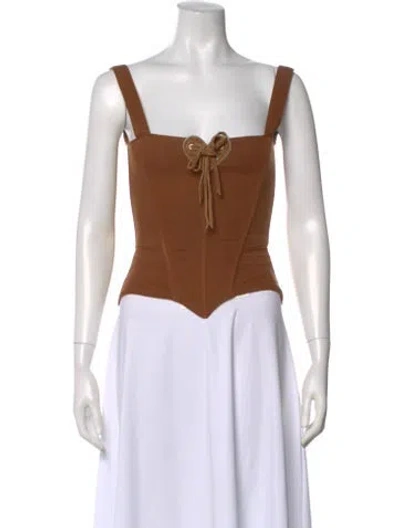 Pre-owned Fur Leather Square Neckline Crop Top In Brown