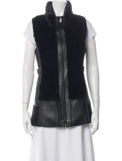 Pre-owned Fur Leather Vest In Black