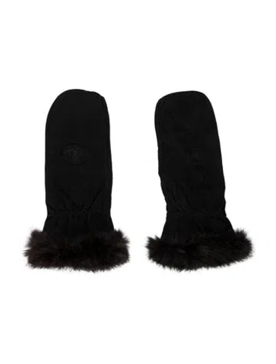 Pre-owned Fur Lined Suede Mittens In Black